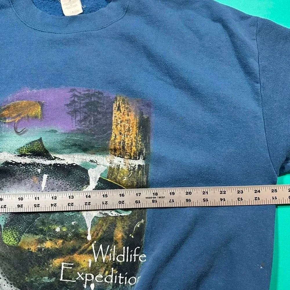 Vintage 90s wildlife expedition trout graphic paint distressed sweatshirt - Picture 5 of 7